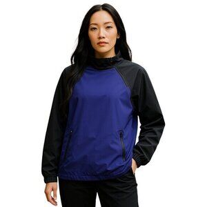 Adidas Jacket Women Size M Blue Black Primeblue Asymmetric Zip‎ Golf Mock Neck
